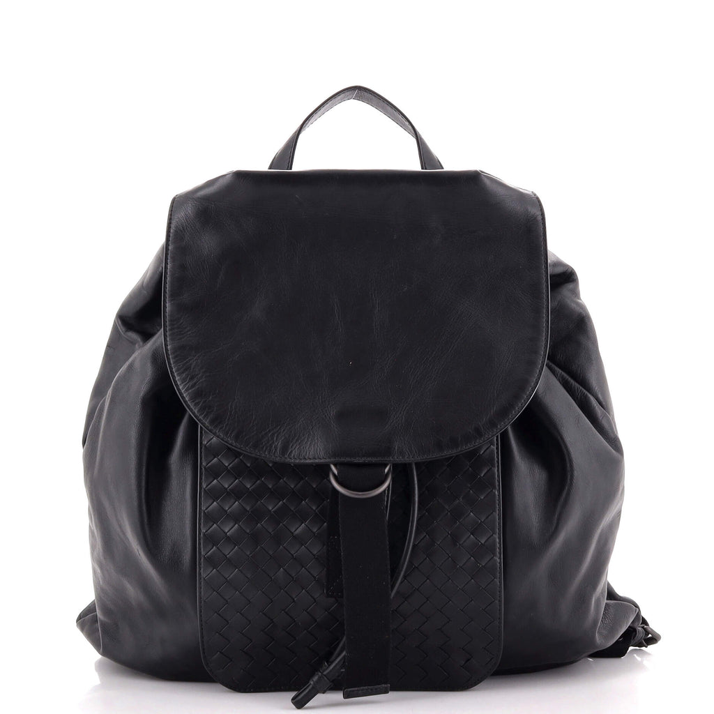 Bottega Veneta Backpack Leather with Intrecciato Large Black 2644092