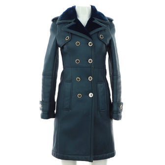 Versace Women's Double Breasted Trench Coat Leather and Shearling