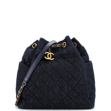 Chanel Urban Spirit Drawstring Bag Quilted Denim Small