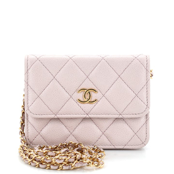 Chanel Miss Coco Strap Flap Clutch with Chain Quilted Caviar Mini