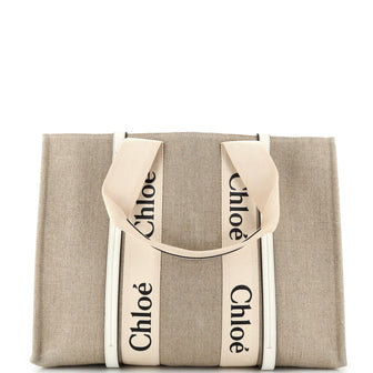 Chloe Woody Tote Canvas with Leather Large