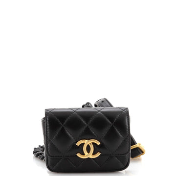 Chanel Lacquered Metal CC Flap Card Holder Belt Bag Quilted Lambskin