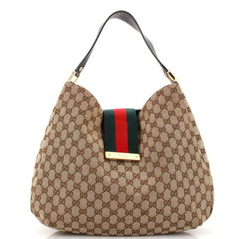 Gucci New Ladies Web Hobo GG Canvas Large