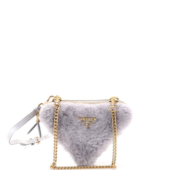Prada Triangle Crossbody Pouch Shearling and Saffiano Leather Mini