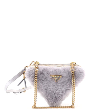 Prada Triangle Crossbody Pouch Shearling and Saffiano Leather Mini