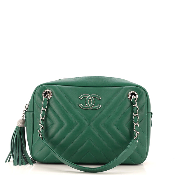Chanel CC Tassel Camera Bag Diagonal Chevron Calfskin Small 264760