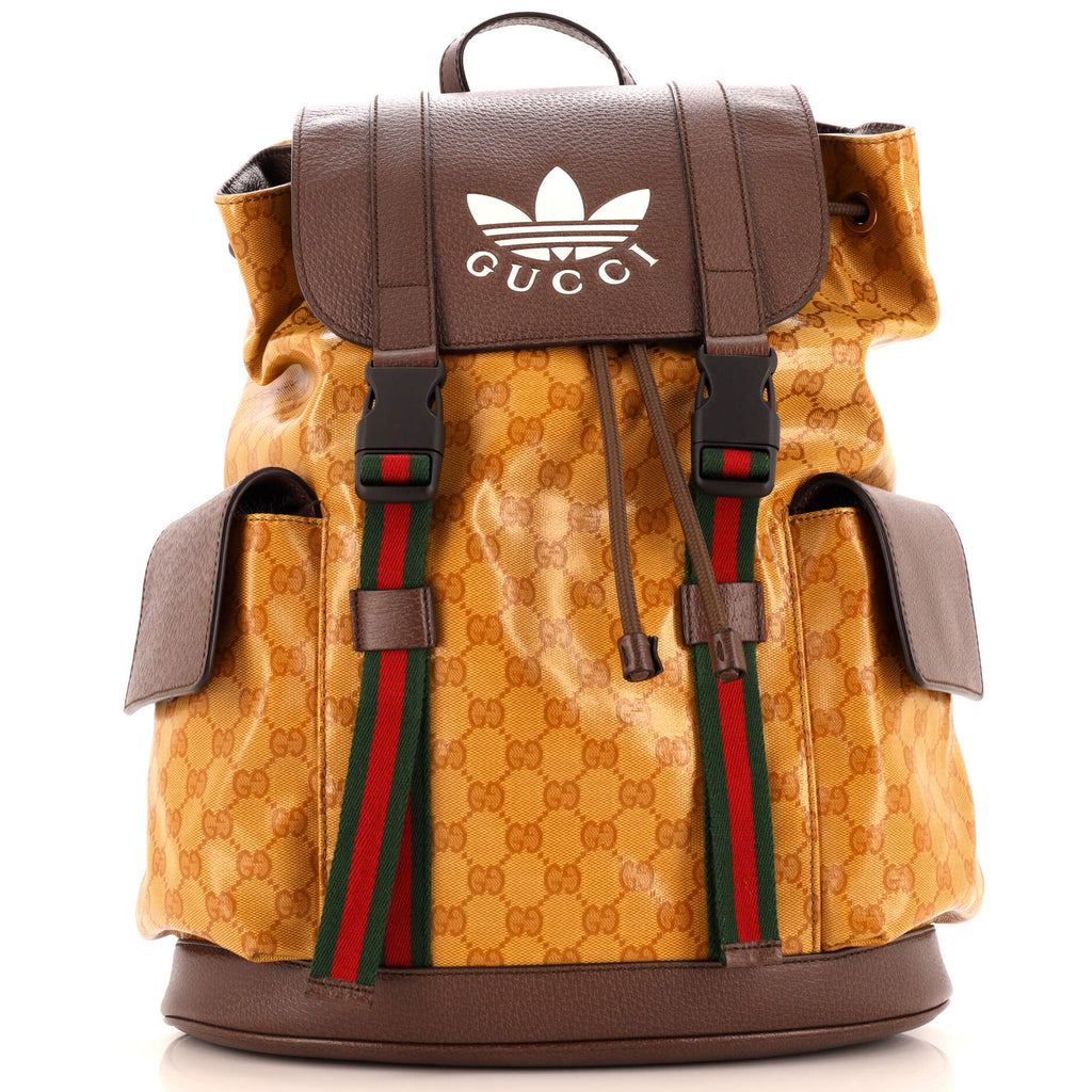 adidas backpack buckle Gucci x adidas Double Pocket Buckle Backpack GG Coated Canvas Medium Brown 2647608