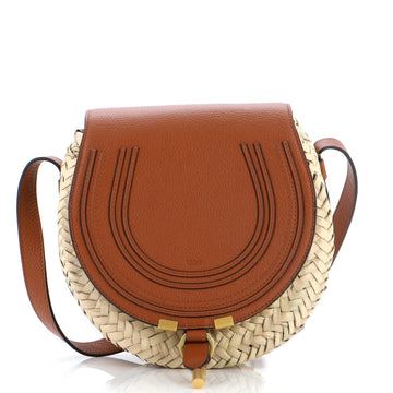 Chloe Marcie Basket Crossbody Bag Raffia and Leather Small