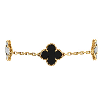 Van Cleef & Arpels Vintage Alhambra 5 Motifs Bracelet 18K Yellow Gold and Onyx