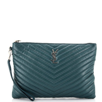 Saint Laurent Classic Monogram Wristlet Pouch Matelasse Chevron Leather Medium