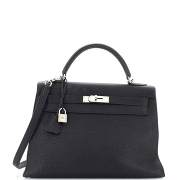 Hermes Kelly Handbag Black Togo with Palladium Hardware 32