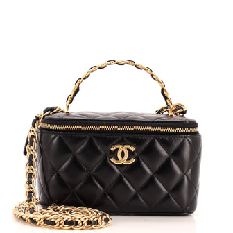 Chanel Top Handle Vanity Case with Woven Double Chain Quilted Lambskin Small