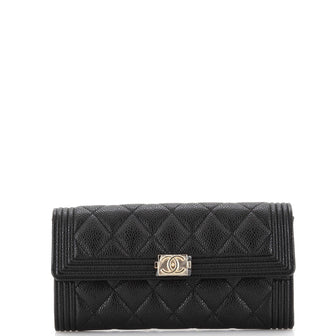 Chanel Boy Flap Wallet Quilted Caviar Long