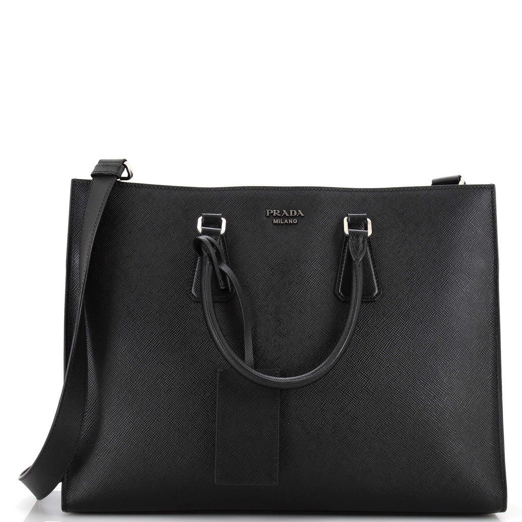 Prada Boxy Convertible Open Tote Saffiano Leather Large Black 26489076