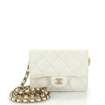 Chanel Classic Zip Around Card Holder on Chain Quilted Caviar Mini