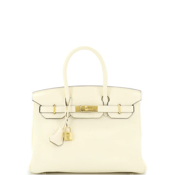 Hermes Birkin Handbag Light Clemence with Gold Hardware 30