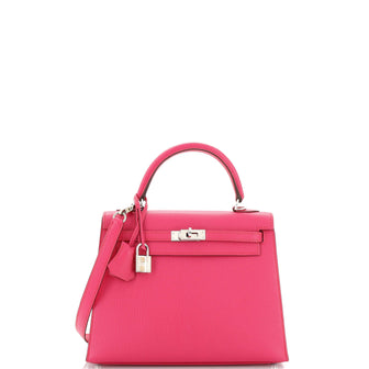 Hermes Kelly Handbag Pink Chevre de Coromandel with Palladium Hardware 25