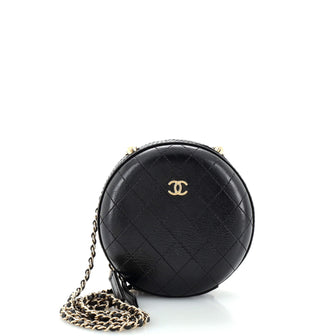 Chanel Round Chain Crossbody Bag Stitched Calfskin Small