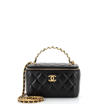 Chanel Pick Me Up Logo Handle Vanity Case with Chain Quilted Lambskin Small
