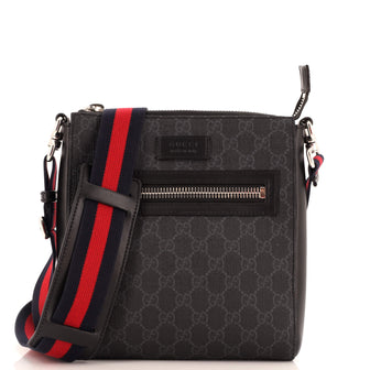 Gucci Web Strap Front Zip Messenger Bag GG Coated Canvas Small