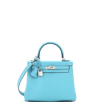 Hermes Kelly Handbag Blue Swift with Palladium Hardware 25