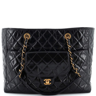 Chanel Front Pocket Shopping Tote Quilted Glazed Calfskin Large