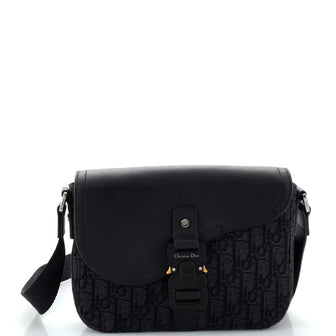 Christian Dior Saddle Buckle Flap Messenger Bag Oblique Canvas and Leather Medium