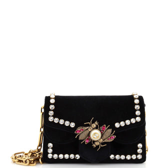 Gucci Broadway Pearly Bee Shoulder Bag Crystal Embellished Velvet Mini