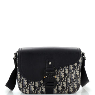Christian Dior Saddle Buckle Flap Messenger Bag Oblique Canvas and Leather Medium