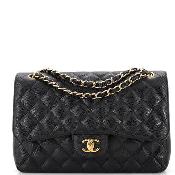 Chanel Vintage Classic Double Flap Bag Quilted Caviar Jumbo