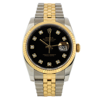 Rolex Oyster Perpetual Datejust Automatic Watch Stainless Steel and Yellow Gold with Diamond Markers 36