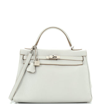 Hermes Kelly Handbag Grey Clemence with Palladium Hardware 32