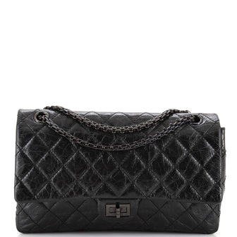 Chanel So Black Reissue 2.55 Flap Bag Quilted Glazed Calfskin 225