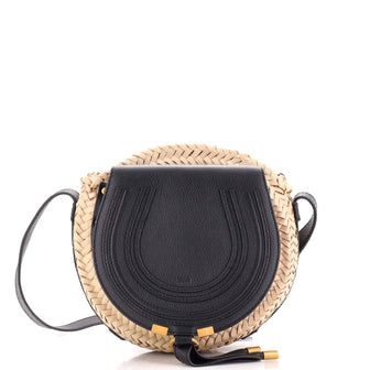 Chloe Marcie Basket Crossbody Bag Raffia and Leather Small