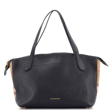 Burberry Welburn Tote Leather and House Check Canvas Medium