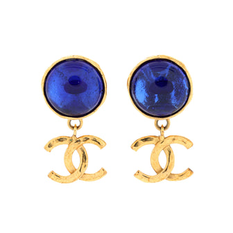 Chanel Vintage Round CC Dangle Clip-On Earrings Gripoix and Metal