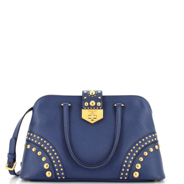 Prada Convertible Turnlock Dome Satchel Studded Saffiano Leather Medium