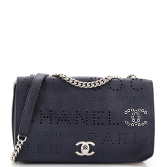 Chanel Logo Eyelets Flap Bag Perforated Calfskin Small