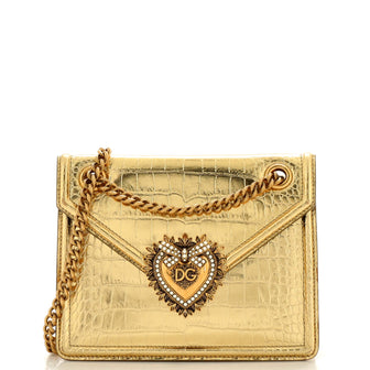 Dolce & Gabbana Devotion Crossbody Bag Crocodile Embossed Leather Small