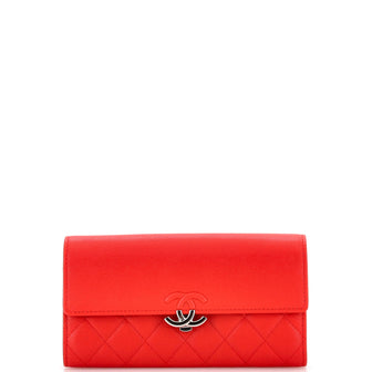 Chanel CC Box Gusset Flap Wallet Quilted Calfskin Long