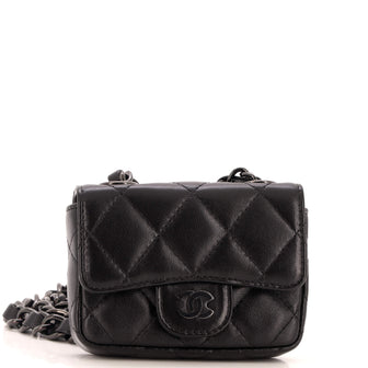 Chanel So Black Classic Flap Charm Chain Belt Bag Quilted Lambskin Mini