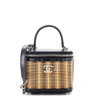 Chanel Take Away Vanity Case Rattan and Calfskin Small
