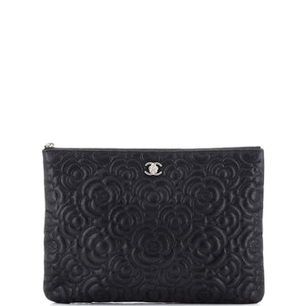 Chanel O Case Clutch Camellia Nubuck Medium