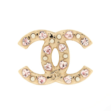 Chanel CC Hearts Brooch Metal with Crystals and Faux Pearls