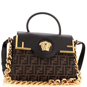 Versace x Fendi Fendace La Medusa Top Handle Bag Zucca Canvas and Leather Medium