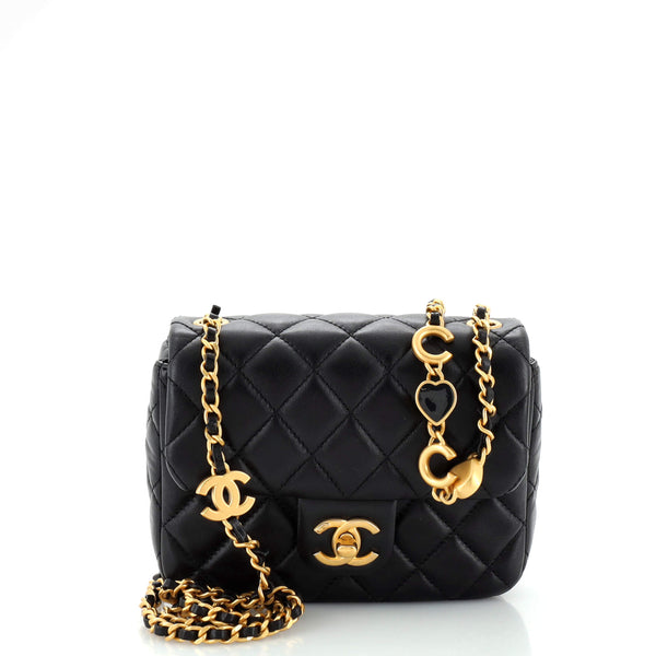 Chanel Coco de Toi Heart Chain Square Flap Bag Quilted Lambskin