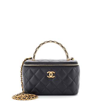 Chanel Caged Top Handle Vanity Case with Chain Quilted Lambskin Small