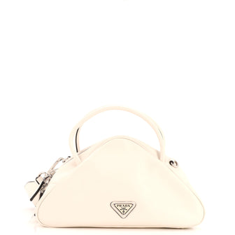 Prada Triangle Logo Top Handle Bag Embossed Leather Small