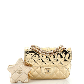 Chanel Classic Single Flap Bag with Star Coin Purse Quilted Metallic Leather Mini
