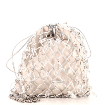 Prada Fishnet Chain Crossbody Bag Woven Leather and Satin with Crystals
